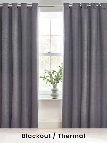 furn. Charcoal Dawn 100% Blackout Thermal Eyelet Curtains (K85575) | £45 - £110