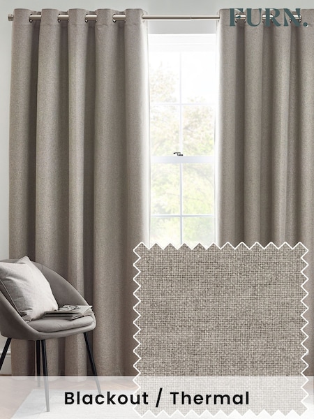 furn. Grey Dawn 100% Blackout Thermal Eyelet Curtains (K85578) | £45 - £110