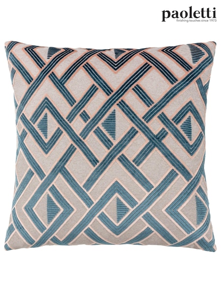 Riva Paoletti Smoke/Rose 50 x 50cm Henley Geometric Velvet Jacquard Cushion (K85587) | £24