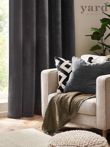 Yard Charcoal Grey 50 x 50cm Heavy Chenille Velvet Piped Feather Filled Cushion (K85599) | £24