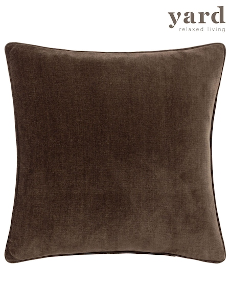 Yard Brown 50 x 50cm Heavy Chenille Velvet Piped Feather Filled Cushion (K85601) | £24