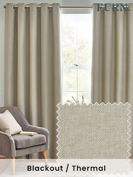 furn. Natural Dawn 100% Blackout Thermal Eyelet Curtains (K85609) | £45 - £110