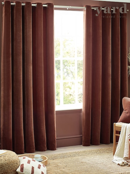 Yard Nutmeg Brown Heavy Chenille Velvet Room Darkening Eyelet Curtains (K85615) | £65 - £165