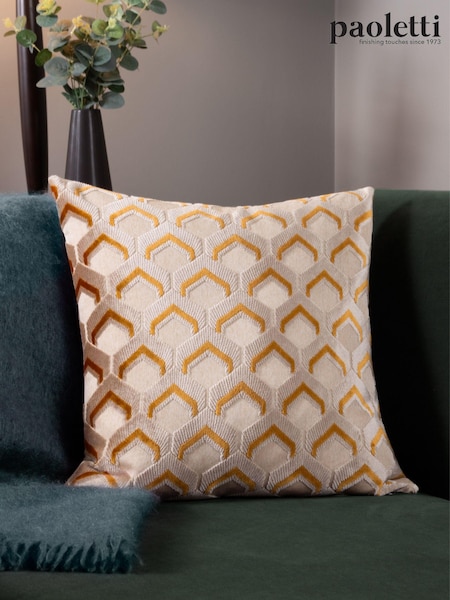 Riva Paoletti Gold 45 x 45cm Ledbury Velvet Jacquard Cushion (K85618) | £20