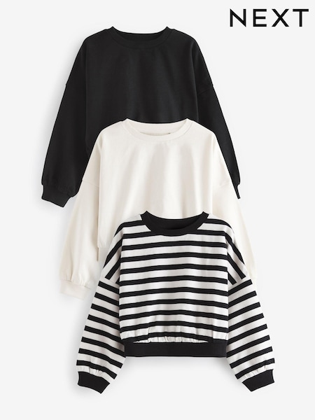 Black/White Boxy Long Sleeve 100% Cotton Sweatshirt 3 Pack (3-16yrs) (K86197) | £17 - £23