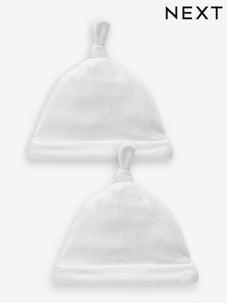 White Velour Baby Tie Top Hats 2 Pack (0-12mths) (K86242) | £4