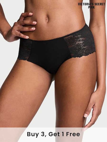 Victoria's Secret PINK Black Lace Cheeky No Show Lace Trim Cheeky Knickers (K86388) | £9