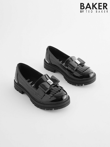 Baker by Ted Baker Girls Black Loafer Shoes with Bow (K86435) | £52 - £54