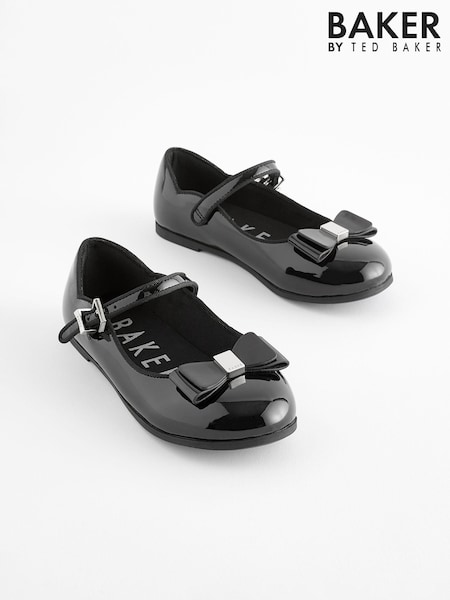 Baker by Ted Baker Girls Black School Patent Mary Jane Shoes with Bow (K86479) | £36 - £40
