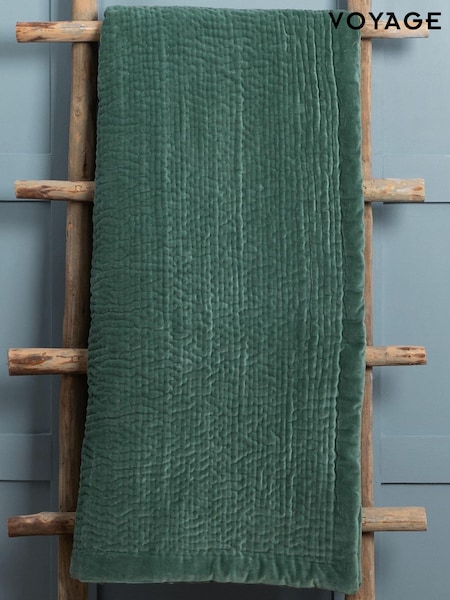 Voyage Seafoam Green Haze Velvet 100% Cotton Throw (K86605) | £130
