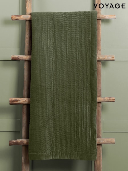 Voyage Sage Haze Velvet 100% Cotton Throw (K86683) | £130