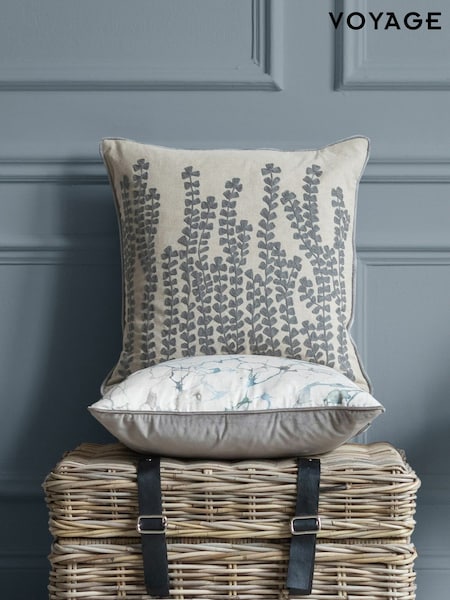 Voyage Steel Herb Floral Piped Cushion (K87670) | £38
