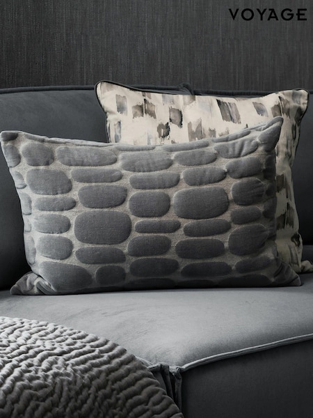 Voyage Steel Grey 40 x 60cm Boulder Velvet Cushion (K87738) | £36