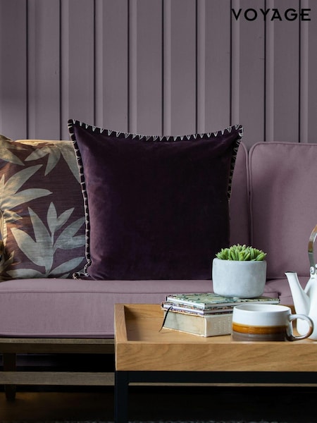Voyage Plum Stitch Plain Blanket Stitched Cushion (K87797) | £32