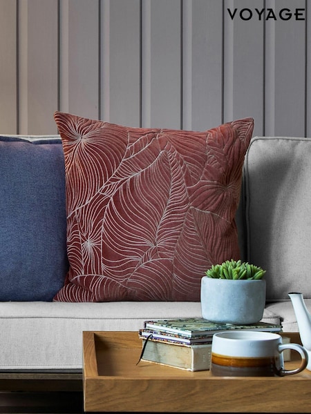 Voyage Persimmon Red 50 x 50cm Taro Embroidered Velvet Cushion (K87858) | £38