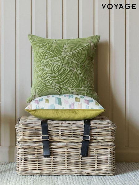 Voyage Grass Green 50 x 50cm Taro Embroidered Velvet Cushion (K87872) | £38