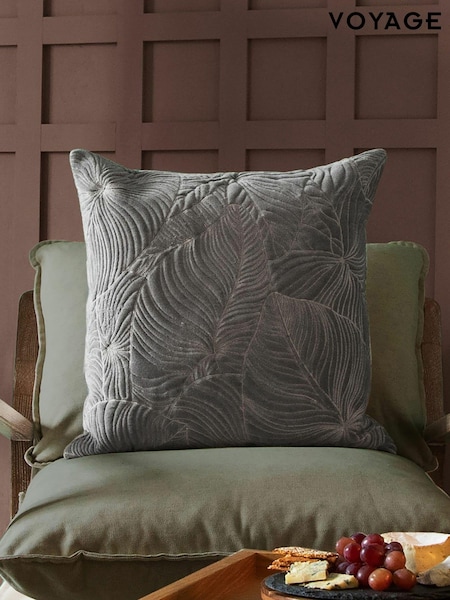 Voyage Steel Grey 50 x 50cm Taro Embroidered Velvet Cushion (K87901) | £38