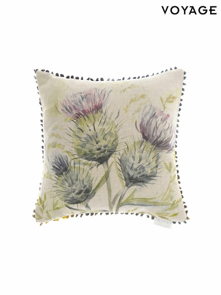 Voyage Natural Thistle Floral Loop Edge Cushion (K87950) | £38