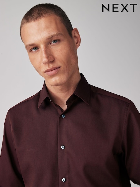 Burgundy Red Slim Fit Easy Care Textured Single Cuff Smart Shirt (K88525) | £26