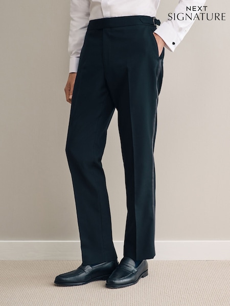 Black Adjustable Signature Wool Textured Tuxedo Trousers (K88562) | £99
