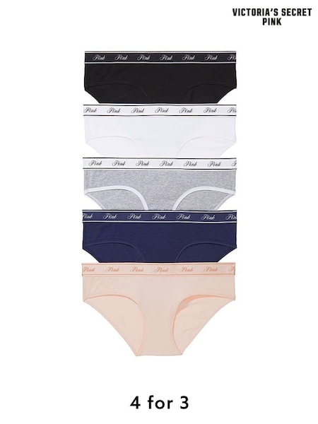 PINK Black/White/Nude/Grey/Navy Blue Hipster 5 Pack Knickers (K89104) | £27