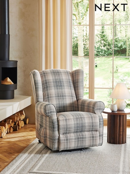 Versatile Check Nevis Grey Riser Recliner Sherlock Highback Armchair (K90121) | £750