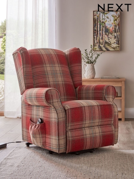 Versatile Check Stirling Red Riser Recliner Sherlock Highback Armchair (K90122) | £750
