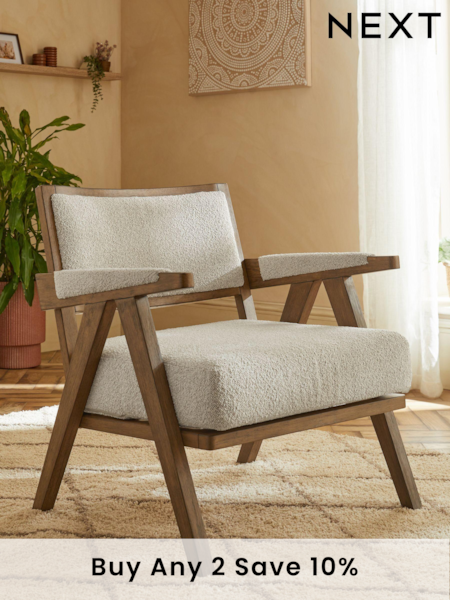 Bronx Frame, Casual Boucle Light Natural Abe Wooden Accent Chair (K90124) | £275