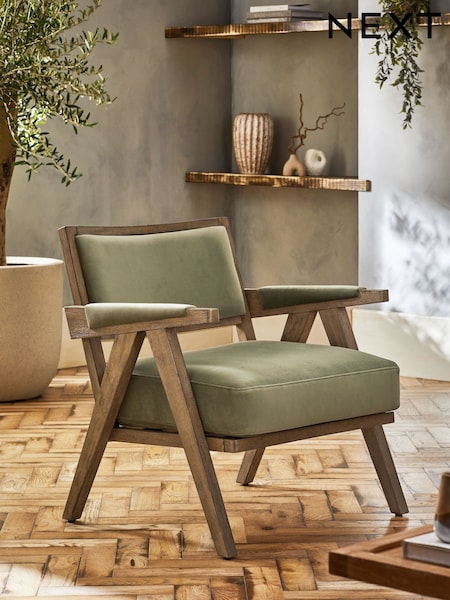 Bronx Frame, Soft Velvet Sage Green Abe Wooden Accent Chair (K90125) | £275
