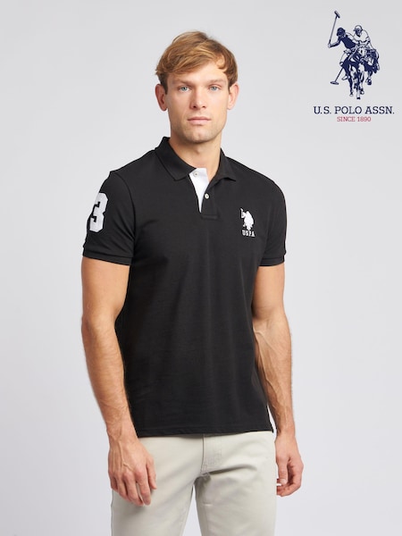 U.S. Polo Assn. Black Regular Fit Mens Player 3 Pique 100% Cotton Polo Shirt (K90236) | £55