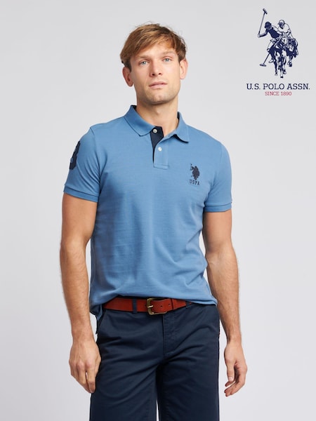 U.S. Polo Assn. Sky Blue Regular Fit Mens Player 3 Pique 100% Cotton Polo Shirt (K90240) | £55
