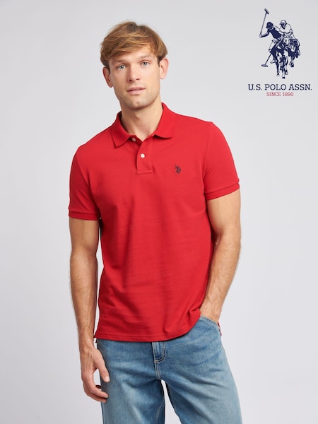 U.S. Polo Assn. Red Regular Fit Pique 100% Cotton Polo Shirt (K90261) | £50