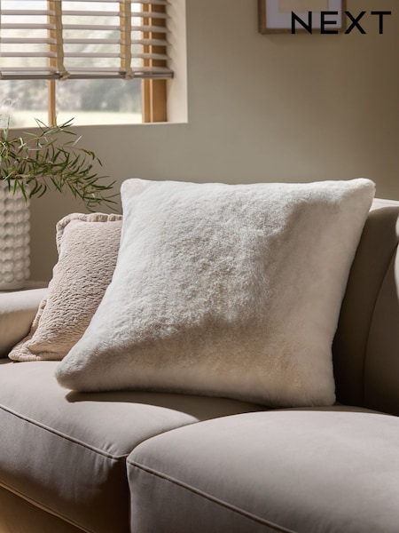 Ivory Soft To Touch Plush 59 x 59cm Faux Fur Cushion (K90299) | £22