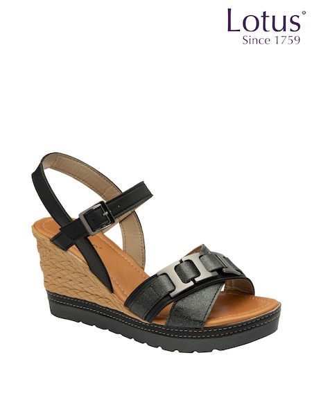 Lotus Black Casual Wedge Sandals (K90497) | £45