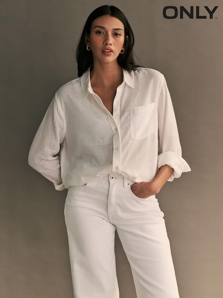 ONLY White Linen Blend Shirt (K90725) | £30