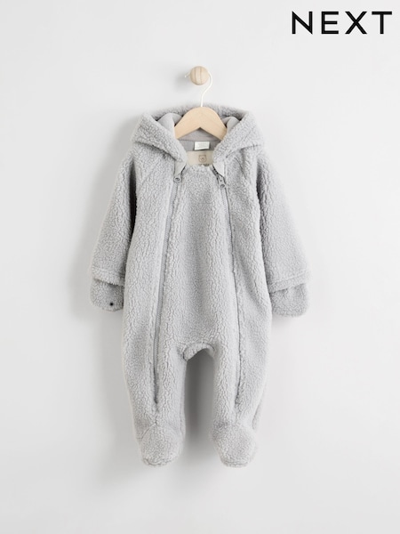 Grey Cosy Borg Bear Baby Pramsuit (K90737) | £22 - £24