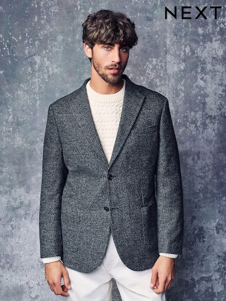 Charcoal Grey Brushed Check Blazer With Wool (K91067) | £99