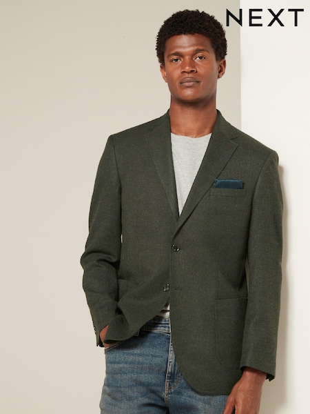 Khaki Green Regular Fit Textured Smart Blazer (K91086) | £79