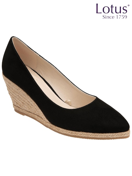 Lotus Black Wedge Espadrille Shoes (K91287) | £50