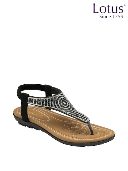 Lotus Black Casual Toe Thong Holiday Sandals (K91289) | £45