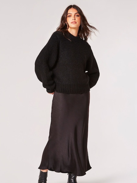 Apricot Black Satin Bias Cut Maxi Skirt (K91317) | £39