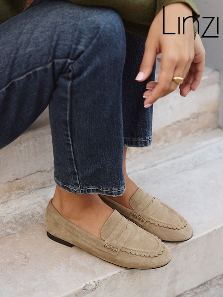 Natural - Linzi Wren Wide Fit Suede Leather Penny Style Loafers