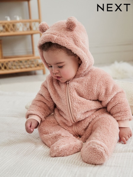 Pink Baby Cosy Fleece Hooded All-In-One (0mths-2yrs) (K91428) | £8.50 - £9.50