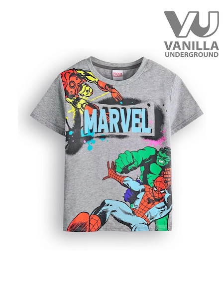 Vanilla Underground Grey Boys Marvel 100% Cotton T-Shirt (K91555) | £14
