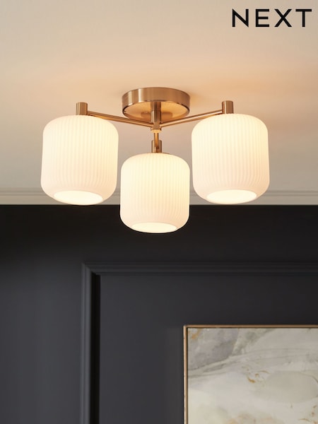 Brass Ryker 3 Light Flush Ceiling Light Fitting (K92675) | £99