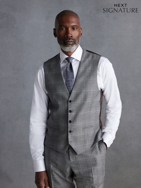 Grey Signature Marzotto Check Italian Wool Suit Waistcoat (K92767) | £90