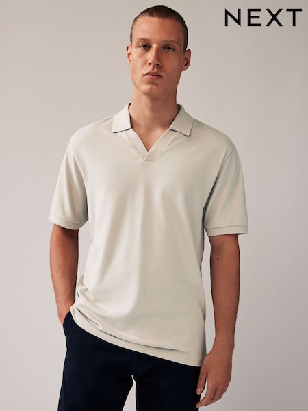 Neutral Short Sleeve Cuban Collar Pique Polo Shirt (K93014) | £18