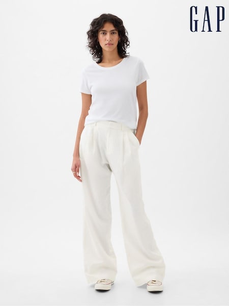 Gap White High Waisted Linen Cotton Trousers (K93431) | £36