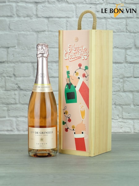 LeBonVin Sparkling Saumur Rose Christmas Wood Gift Box (K93484) | £40