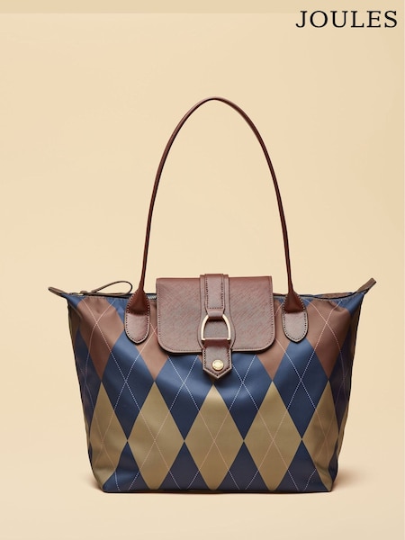 Navy Argyle - Joules Edie Zip Top Shopper Bag